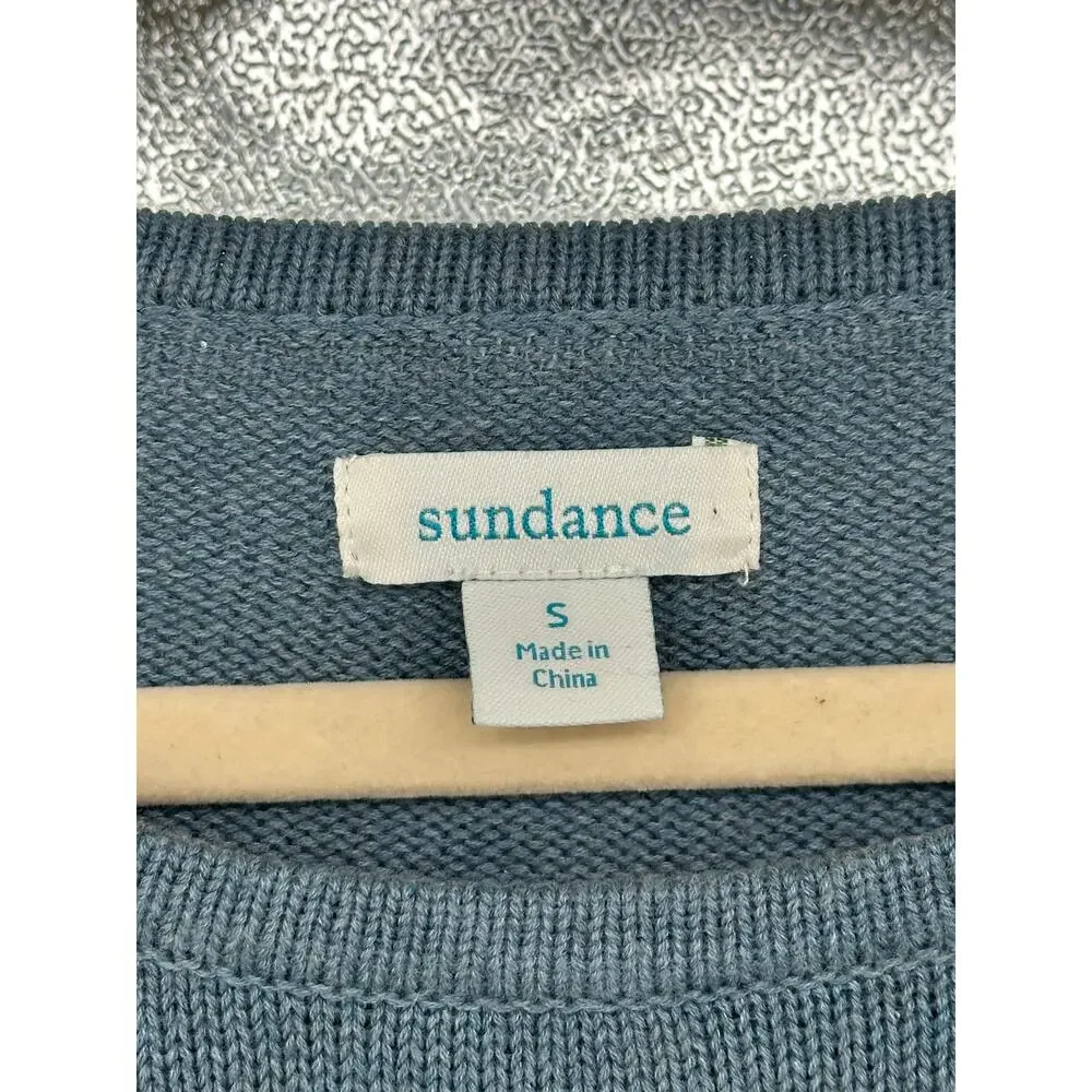 Sundance Light Blue Round Neck Sweater Tie Accent Cotton Merino Wool Women Small